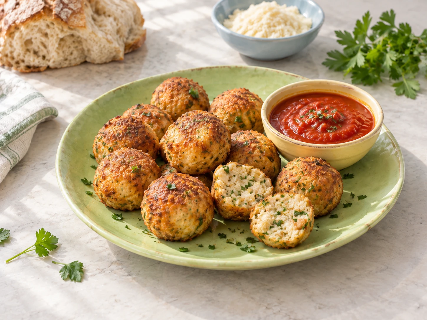 Polpette di pane dorate su un piatto